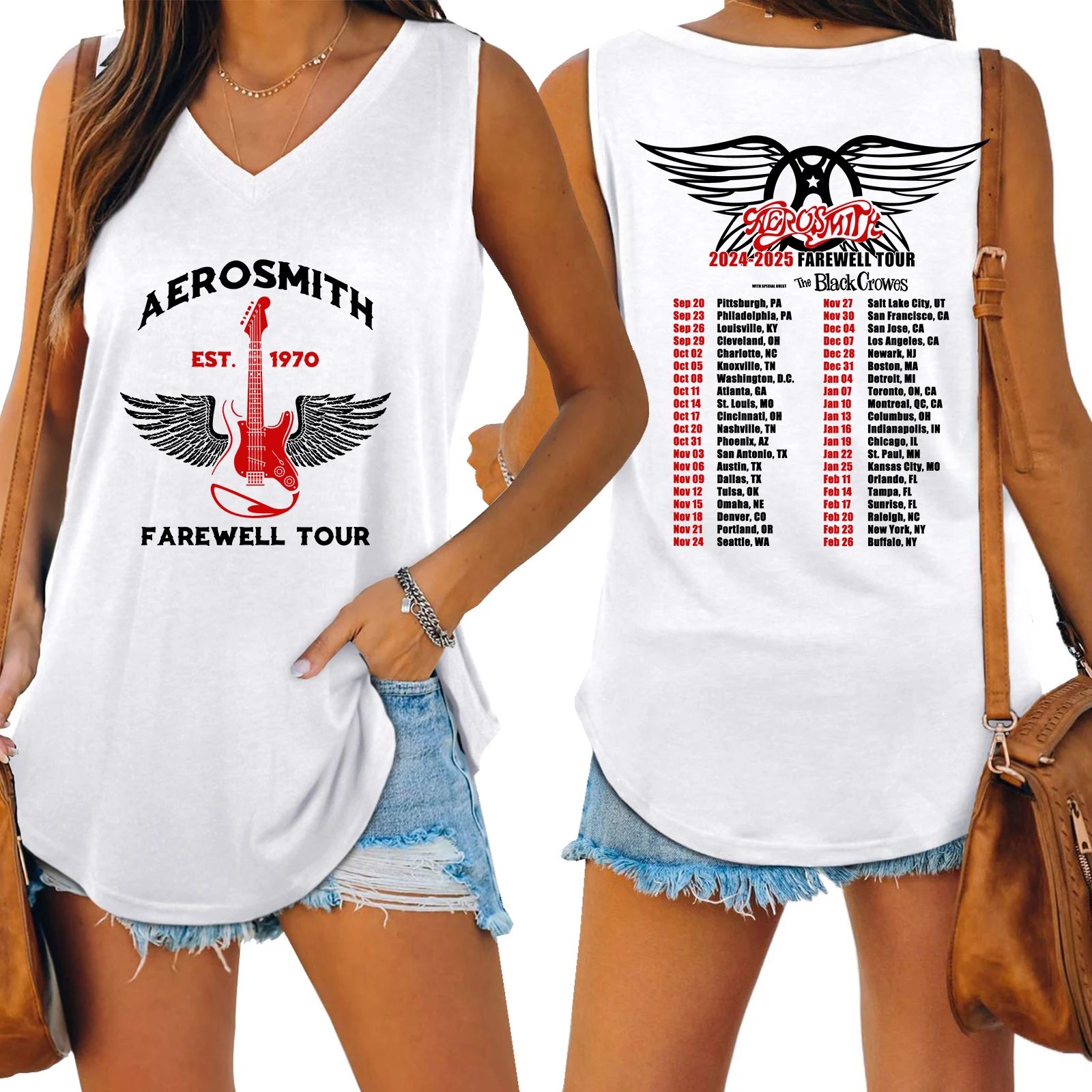 Aerosmith Farewell Tour 2024&2025 Tank V-neck Female Vest Loose Oversized Women No Sleeve Top