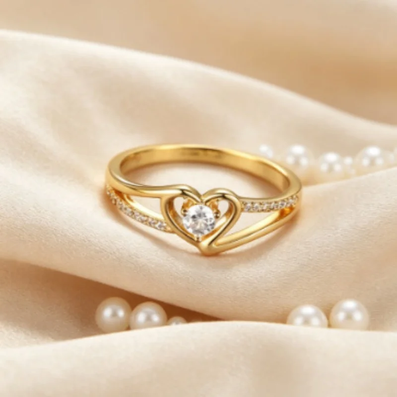 European and American Gentle Interweaving Love Zircon Ring with Simple Double-layer Diamond Arrangement Design Accessories
