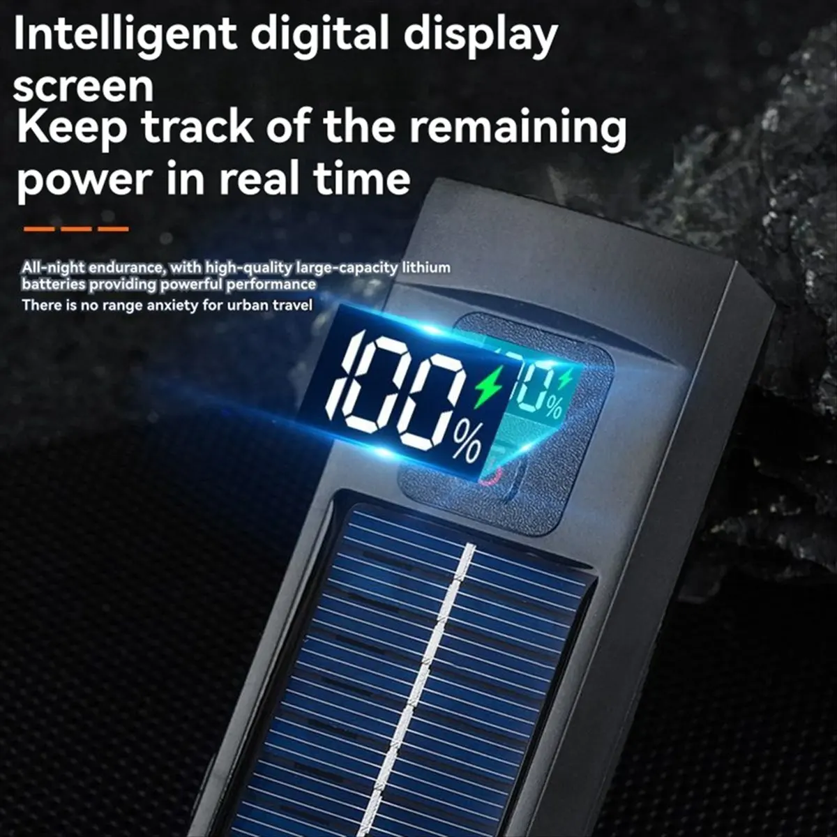 #74L Solar Bike Light Headlight with Display,Solar Bicycle Light with Display,(Black)