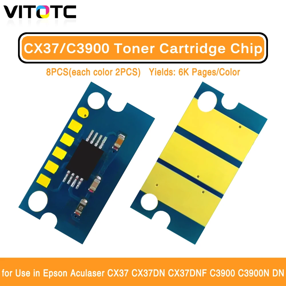 2Set/8PCS Toner Cartridges Chip For Epson Aculaser CX37 CX37DN CX37DNF C3900 N DN Reset Chips S050593 S050592 S050590 S05059