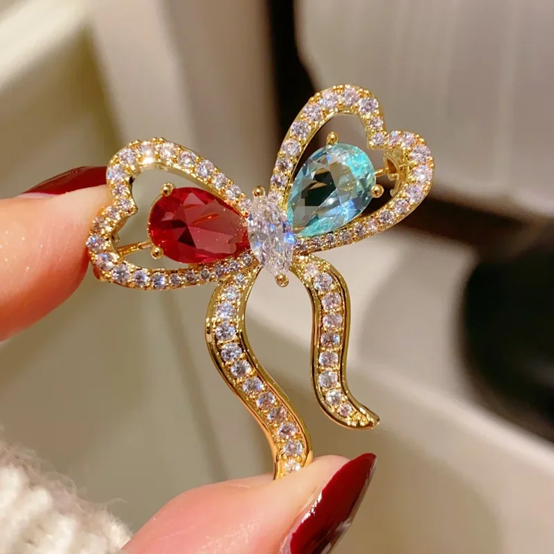 2024 New Colored Zirconium Elegant Bow Brooch Retro High-end Micro-inlaid CZ Corsage Brooches for Women Coat Suit Pins Jewelry