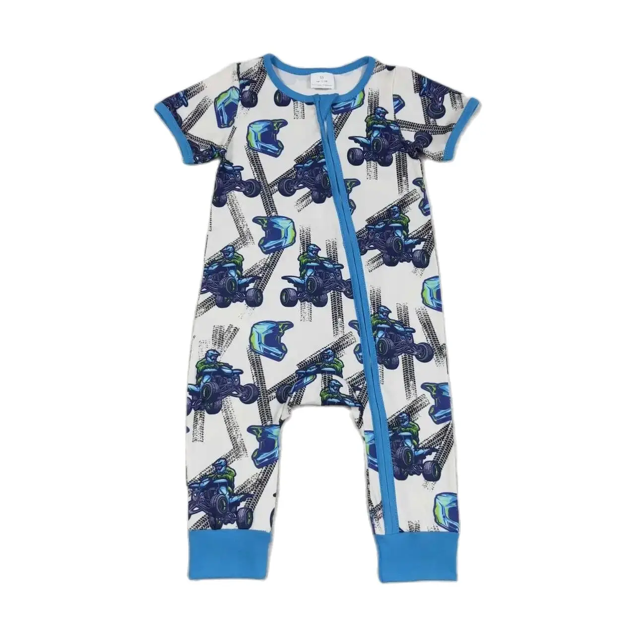 

SR1379 Kids Baby Boy Clothes Short Sleeve Top Mountain Bike Print With Jumpsuit Children Clothes