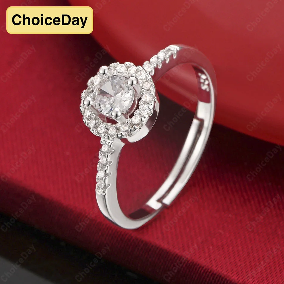 

ChoiceDay 925 Sterling Silver Open Exquisite Round Zircon Ring Women's Elegant Jewelry Wedding Party Accessories