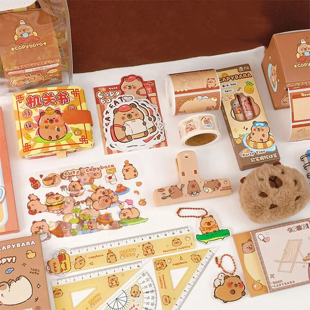 

70/73/105pcs Cartoon Capybara Stationery Set Kawaii Capybara-themed Capybara Sticky Notes Plush Doll Soft Grip Pens
