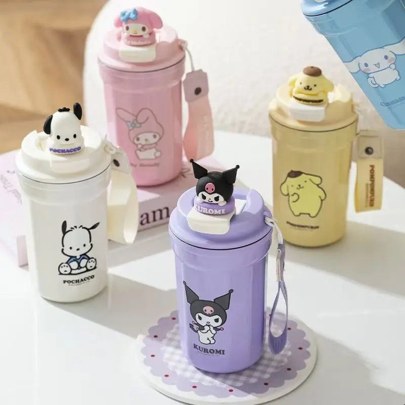 Sanrio Hello Kitty 480Ml Thermos Mug Kuromi Cinnamoroll Student Food Grade Water Bottle Cartoon Stainless Steel Water Cup Gifts