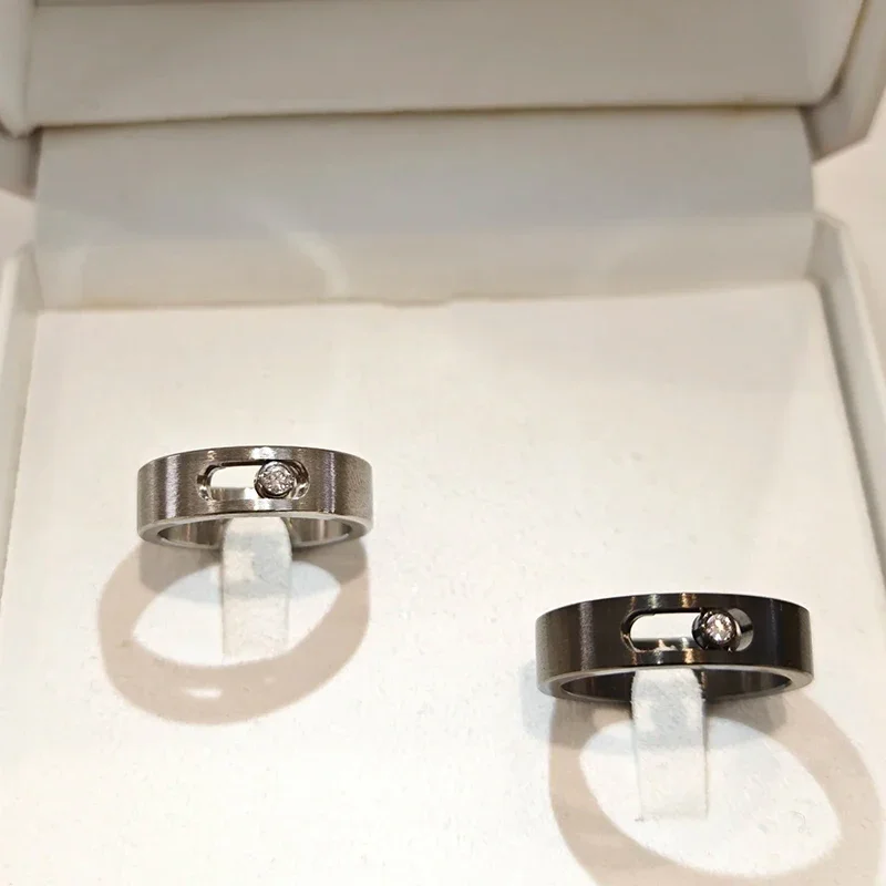 

MXK Fashion French Jewelry S925 Silver Classic Black Titanium Slide Ring Women's High-end Luxury Accessories Party Holiday Gift