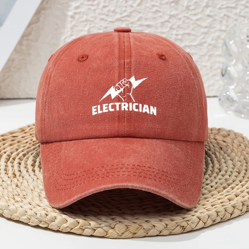 Men' & Women' Vintage Washed Baseball Cap with Electrician-Themed White Lettering - Adjustable Dad Hat Suitable for Outdoor, Cas