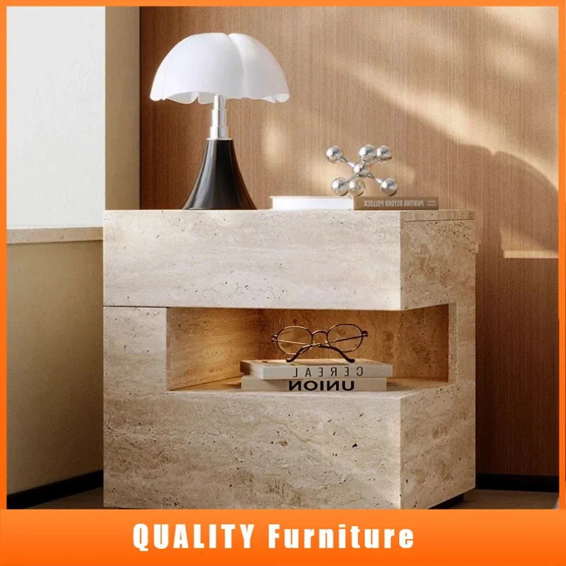 

Beige Aesthetic Bed Table Bedroom Organizer Designer Minimalist Drawers Nightstands Cabinet Storage Mesita Noche Furniture
