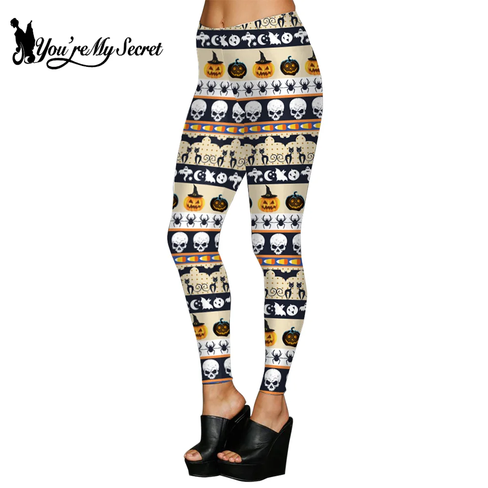 [You\'re My Secret] Halloween Women Leggings Skeletal Pumpkin Push Up Printing Spandex Gym High Waist Strength Party Pants COS