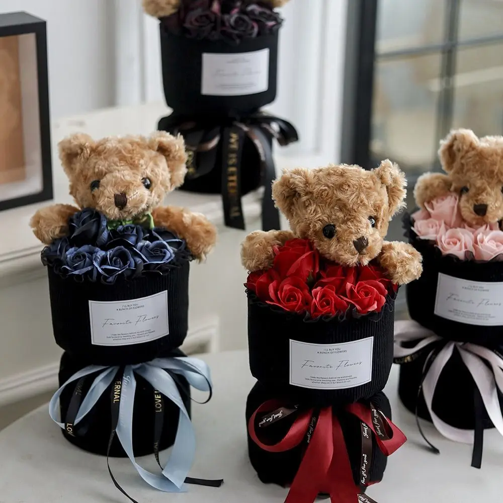 

Plush Animal Little Bear Doll Bouquet Cartoon Animal Stuffed Graduation Bouquet Kawaii Rose Simulated Rose Bouquet Girlfriends