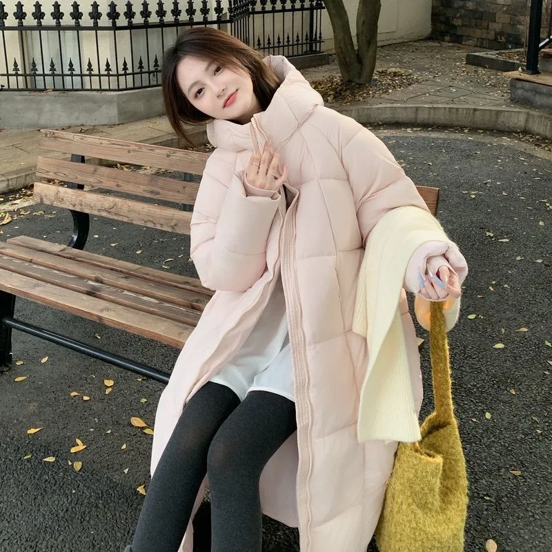 Autunno Inverno Cappotto lungo in cotone Donna 2025 Nuova moda Allentato Casual Giacca in cotone con cappuccio Pure Clour Addensare Tuta sportiva femminile