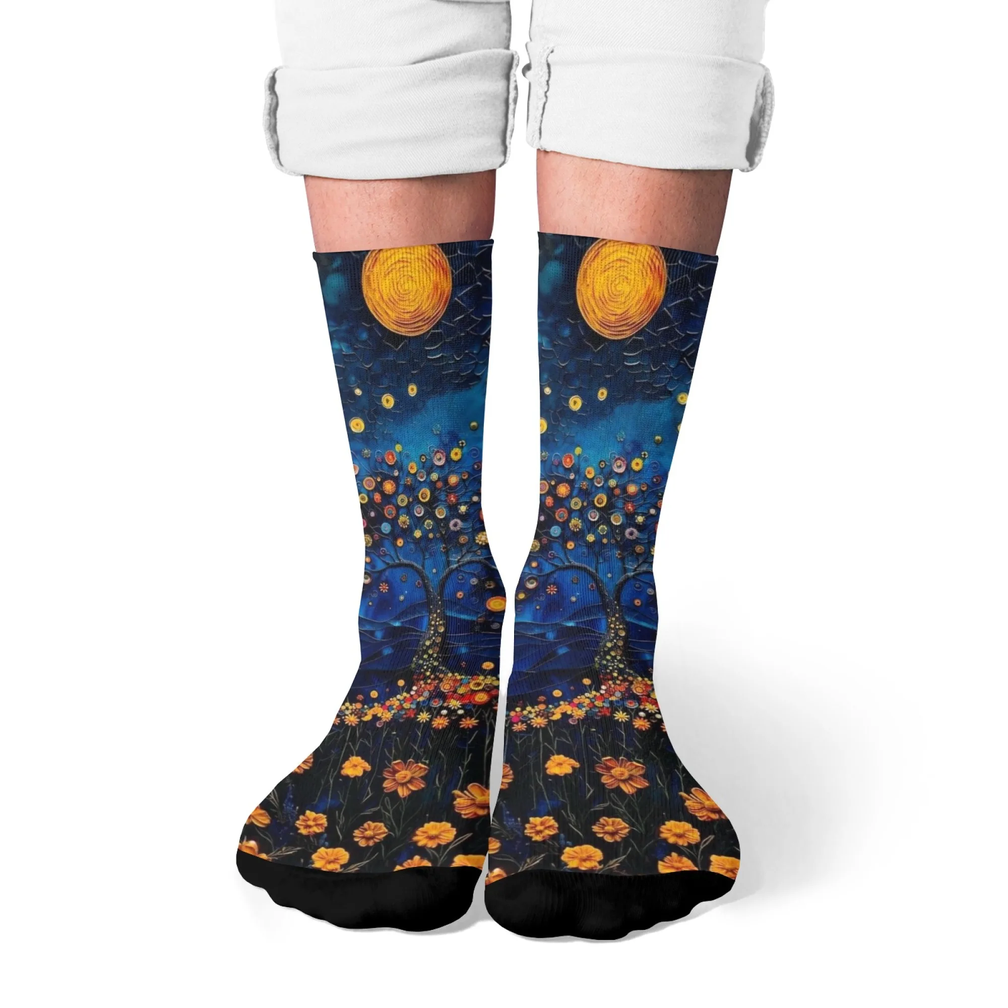

Novelty Funny Luminous Galaxy Tree Crew Socks,Starry Roots with Constellation Leaves,Psychedelic Fantasy Art for Bohemian Lover