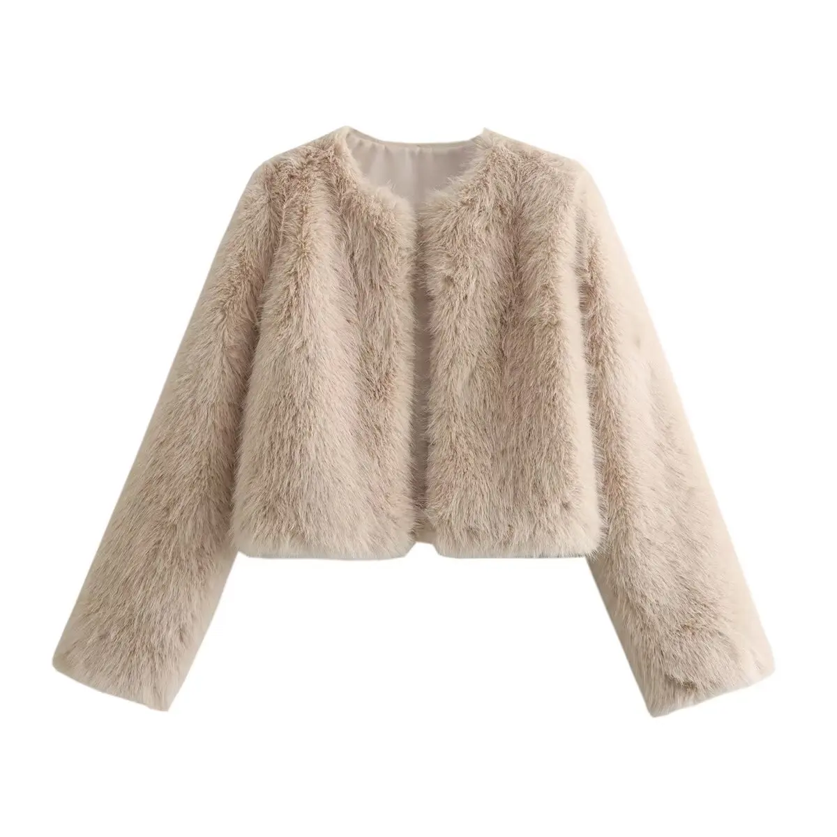 European and American Women's Clothing 2023 Autumn New European and American Style Solid Color Artificial Fur Short Coat Trend