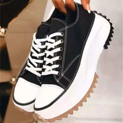 Women's Sneakers Canvas Shoes Summer European and American Sport Thick-soled Lace-up Canvas Shoes Women's Low-top Shoes