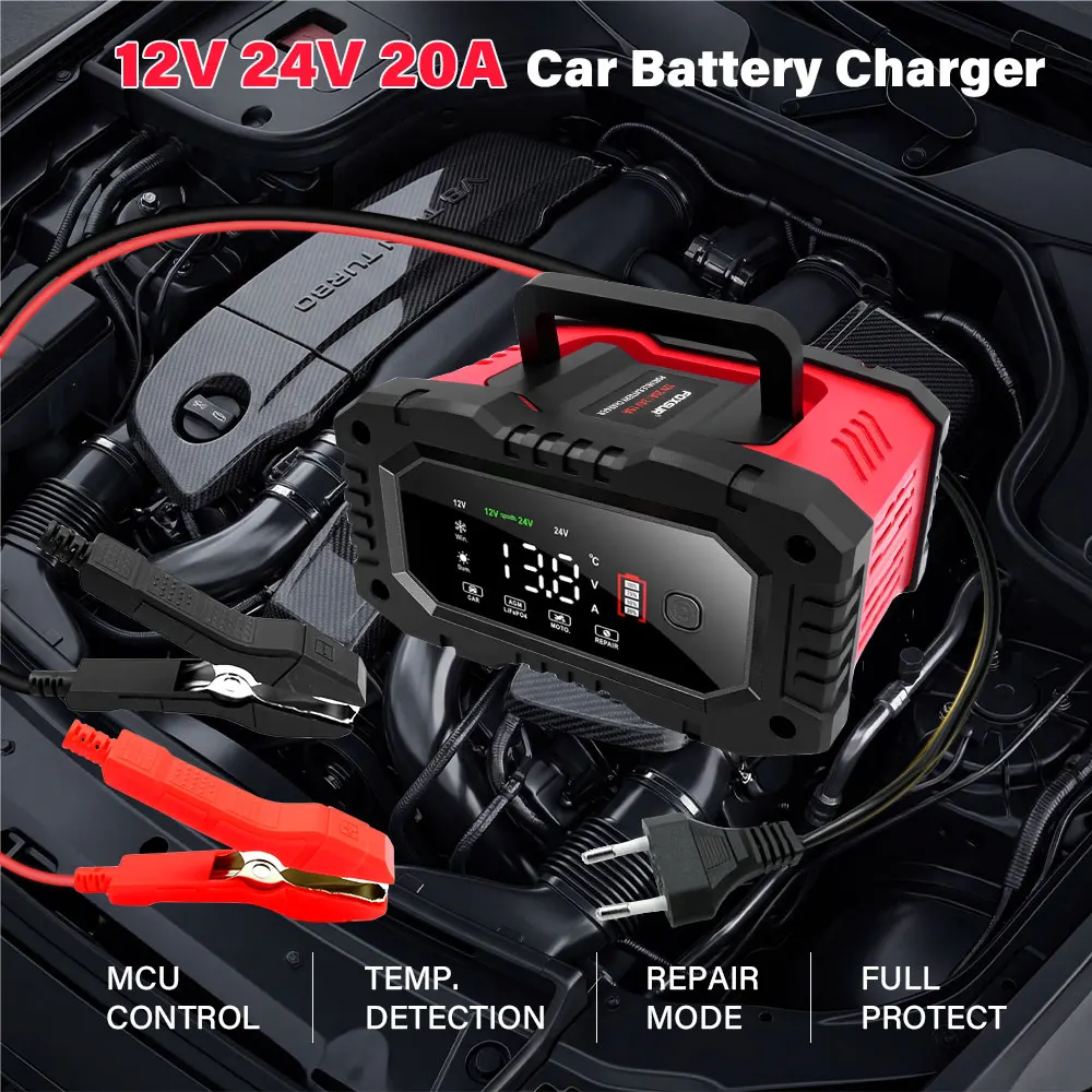 

Зарядное устройство для автомобильных и мотоциклетных аккумуляторов 20А/10А, 12В/24В, умное зарядное устройство для литиевых, AGM, GEL, свинцово-кислотных, LiFePO4 аккумуляторов, 1 комплект