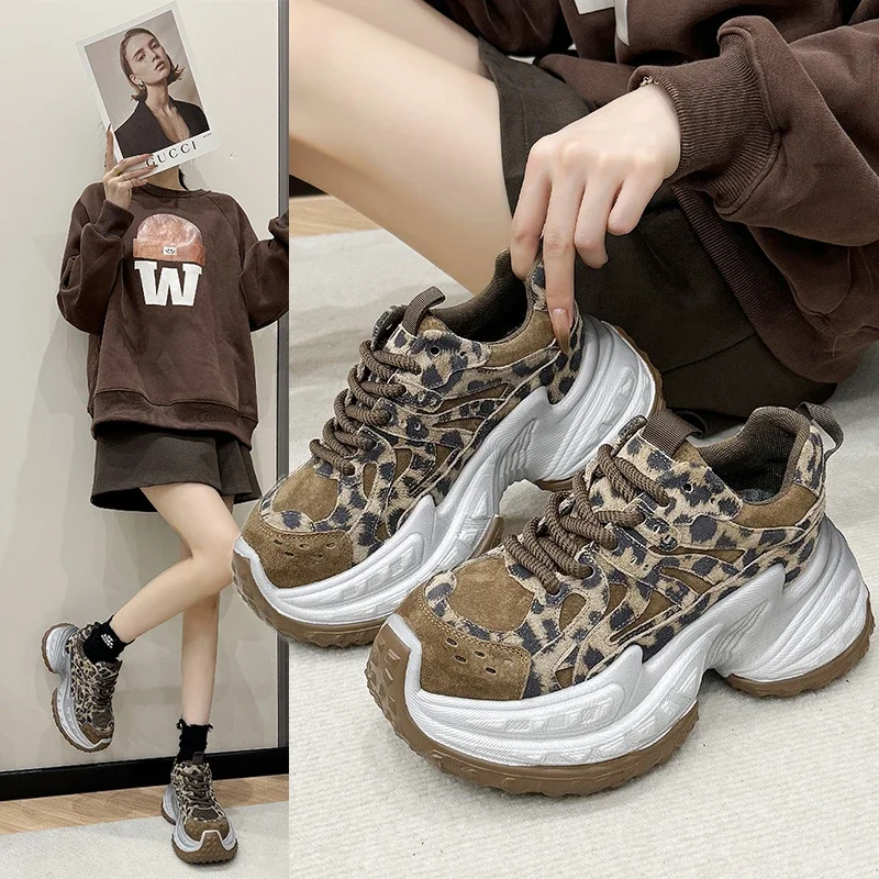 Shoes for Women Spring Women's Chunky Sneakers Platform Sports Shoes for Women Leopard print Thick Bottom Shoes Zapatillas Mujer