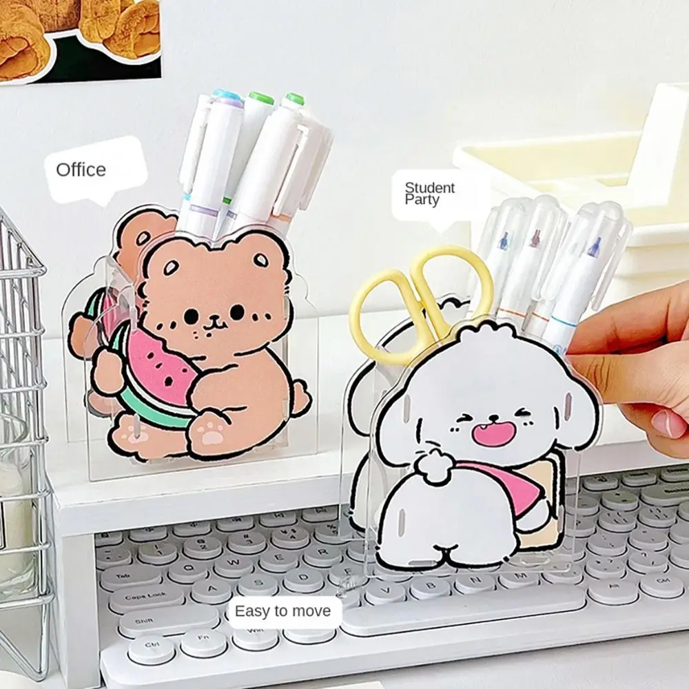 Cute Cartoon Acrylic Pen Holder Large Capacity Pencil Container High Quality Makeup Brush Storage Holder Desktop Storage image 3