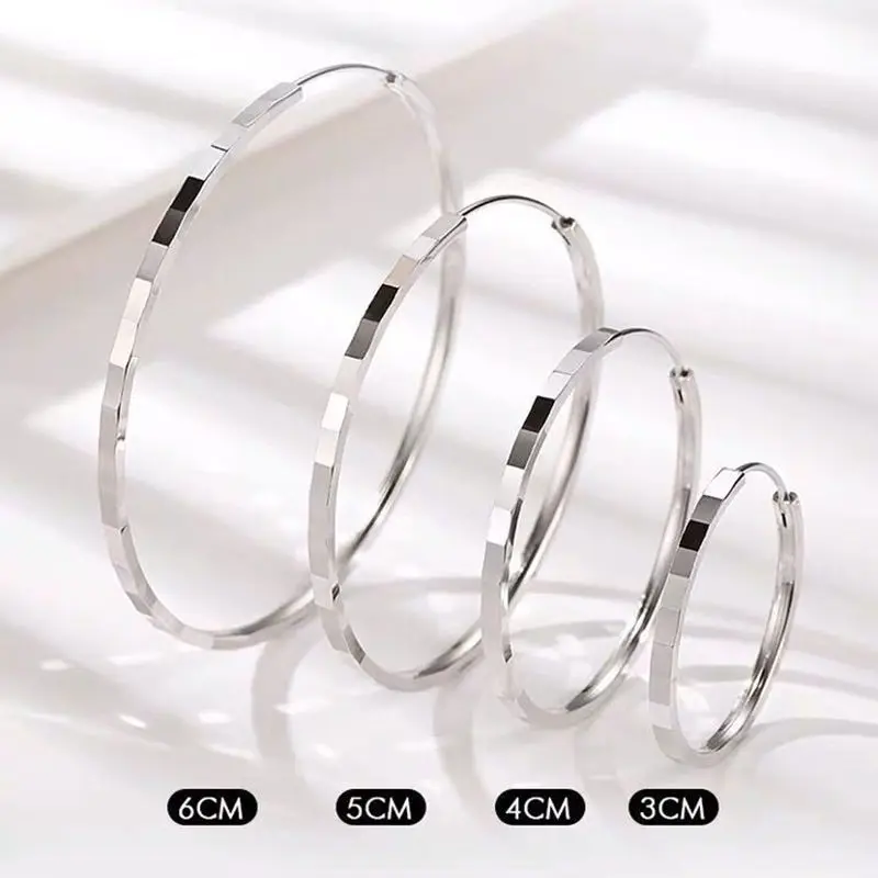 Neue Mode Klassiker Einfache Große Runde Creolen für Frauen Edelstahl Kreis Mädchen Glänzende Zarte Party Frauen Schmuck – Detail 5