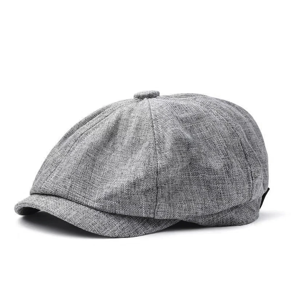 Men\'s Fake Linen Flat Cap Gatsby Newsboy Hats Vintage Summer Thin Breathable Lvy Irish Hats Driving Cabbie Hunting Cap Solid Hat