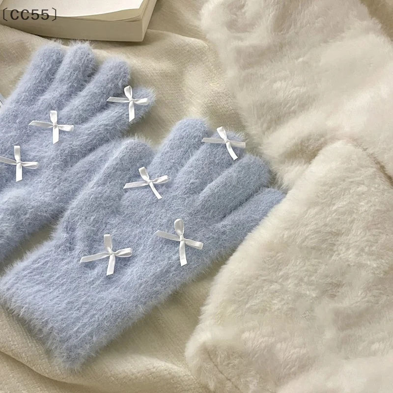 maveraCC55uds1 par de guantes cálidos de invierno con lazo para mujeres y niñas, lindos guantes de Color sólido, mitones resistentes al frío, guantes de montar a prueba de viento, regalos