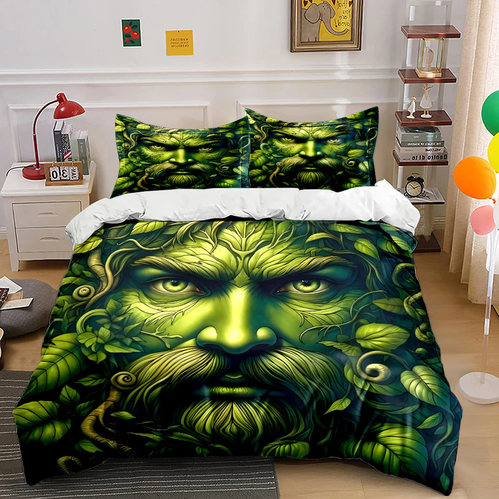 

Mysterious Face with Green Leaves Print Soft Comfortable Duvet Cover Bedding Set Included 1*Duvet Cover 2*Pillowcases