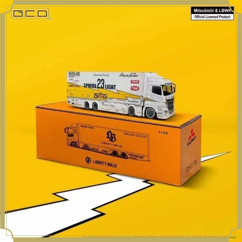 GCD 1:64 Diecast Truck Model, LB Super Silhouette Lightning Yellow FUSO SUPERGREAT, Collectible Hobby Display Gift
