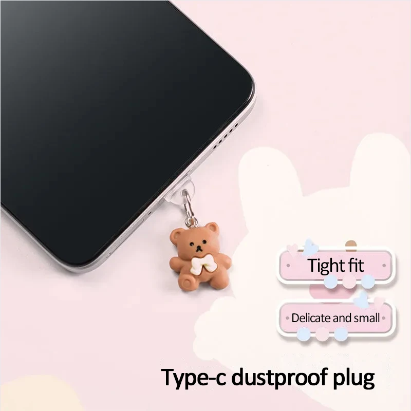 Mobile phone dust plug resin tie rice white coffee bear charging plug headphone hole pendant