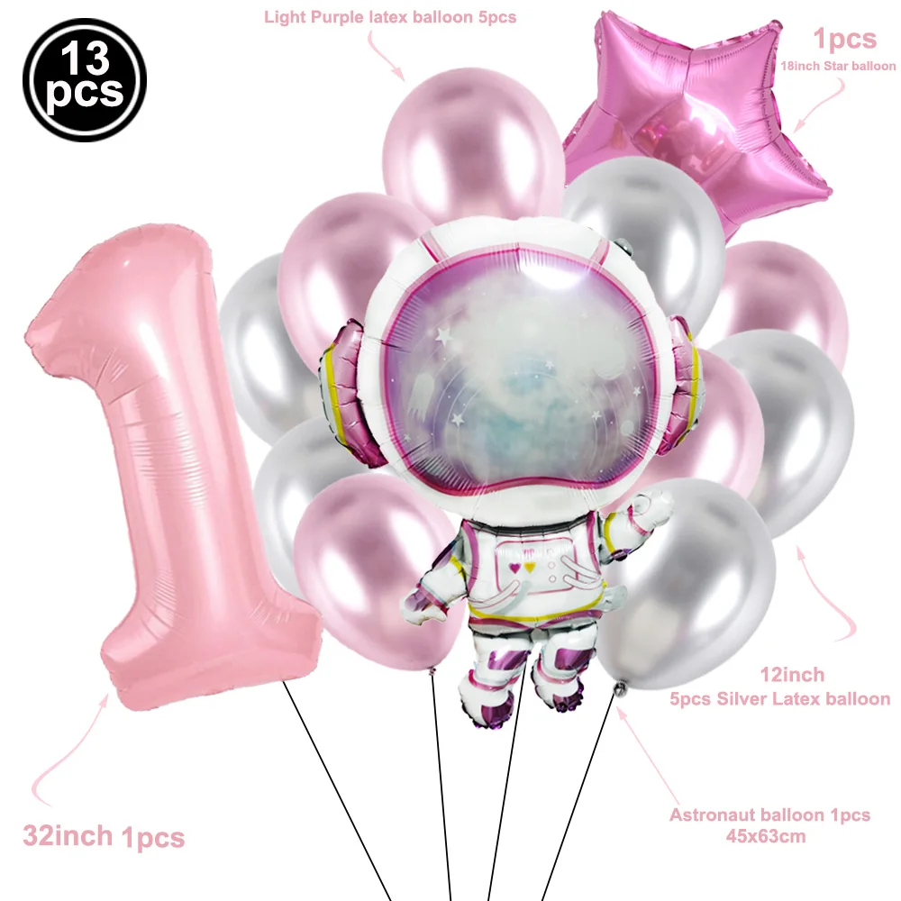 Pink Spaceman Balloon 32inch Pink Number Balloon Large Astronaut Foil Balloon Boys Girl Birthday Outer Space Party Decoration