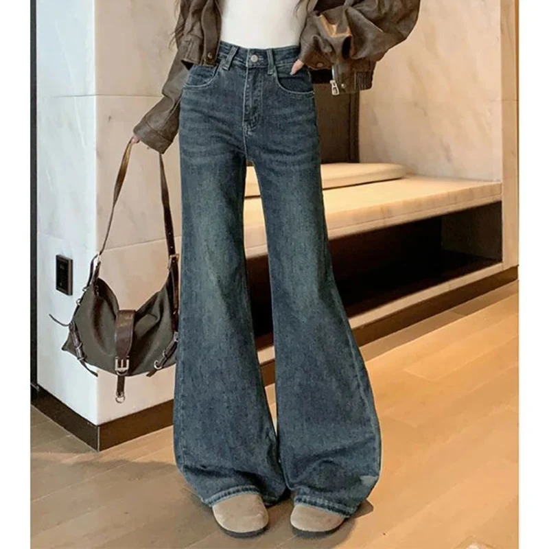 

2026 Lady Thin Slim Fit Jeans Women Fashion Straight Leg Denim Pants Girls Classic Retro Loose High Waist Trousers