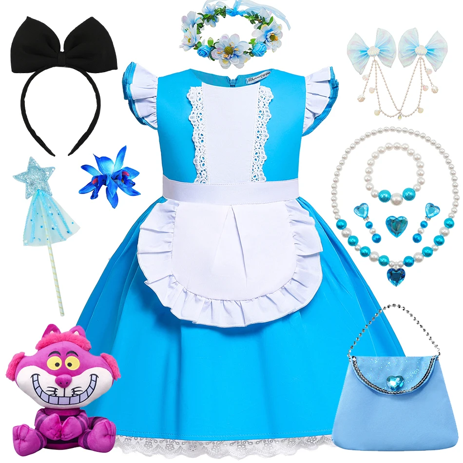 

Alice Dress Girl Lolita Cosplay Costume Blue Maid Apron Clothes Halloween Carnival Party Children Outfits Kid Role Playing Frock