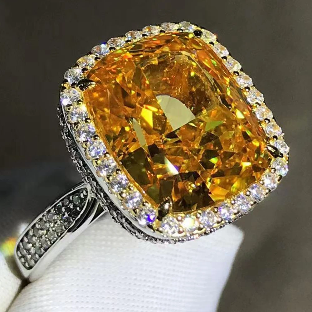 WUIHA Real 925 Sterling Silver 8CT Fancy Vivid Yellow Sapphire Synthetic Diamonds Ring for Women Anniversary Gifts Drop Shipping