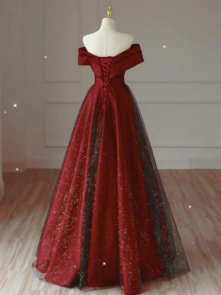 Vestido de casamento vermelho de um ombro, manga curta, crimento até o chão, cor pura, estilo coreano, vestido de dama de ...