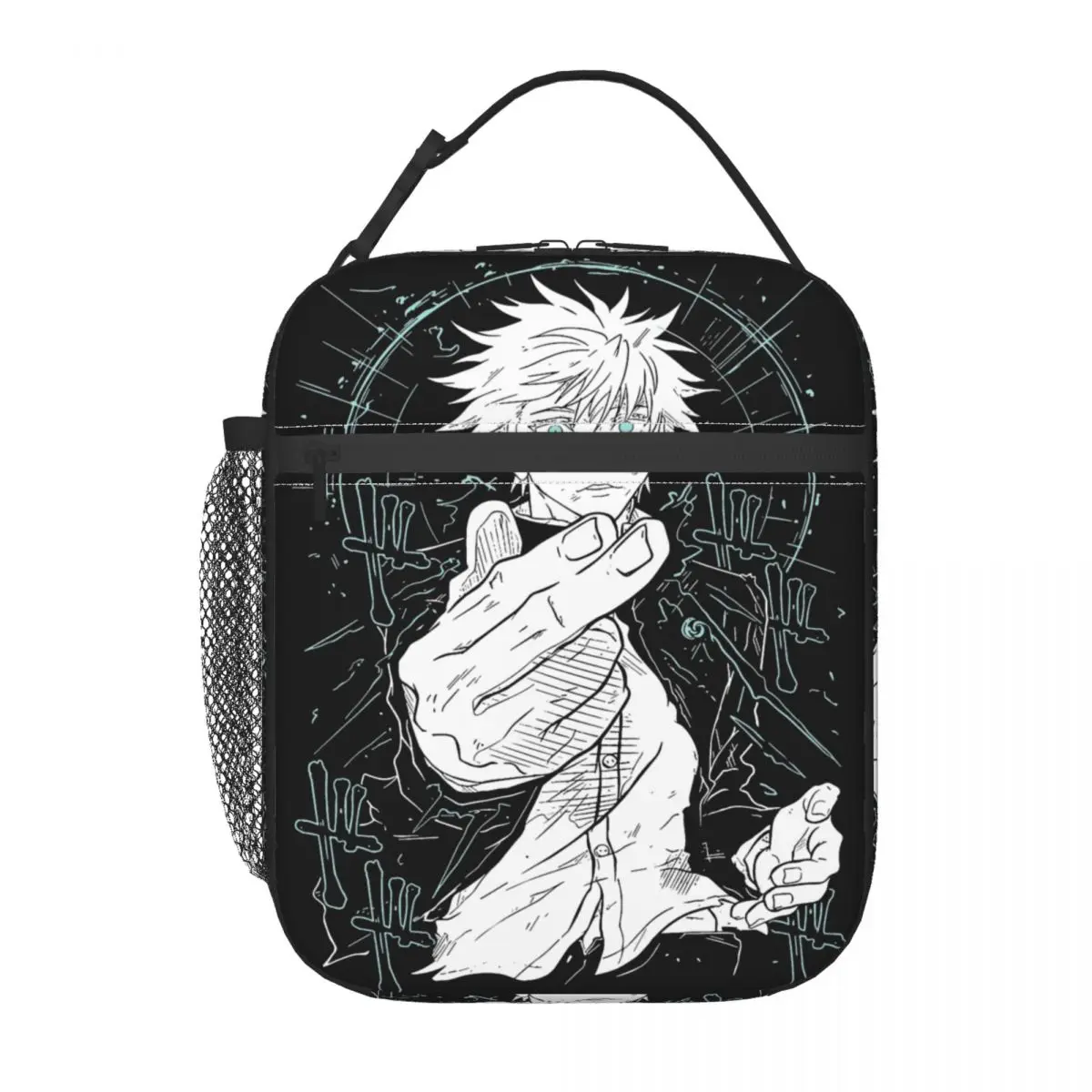 JJK Anime Gojo Satoru borsa termica per il pranzo contenitore termico per pasti Tote ad alta capacità Lunch Box borse per la conservazione degli