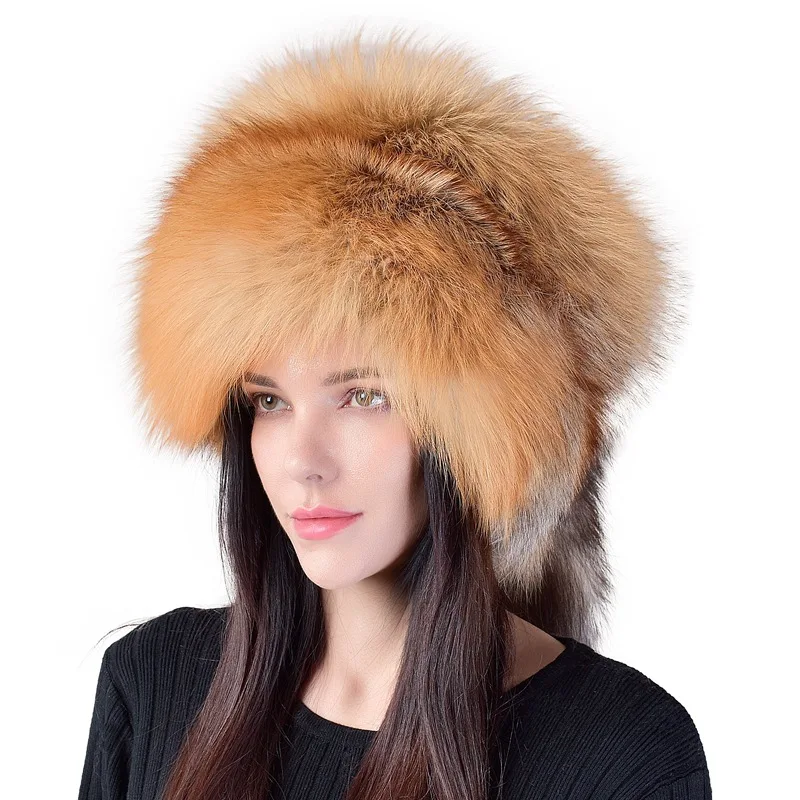 

2025 Women Warm Luxury Winter Russian Natural Real Fox Fur Hat Good Quality 100% Genuine Real Fox Fur Cap