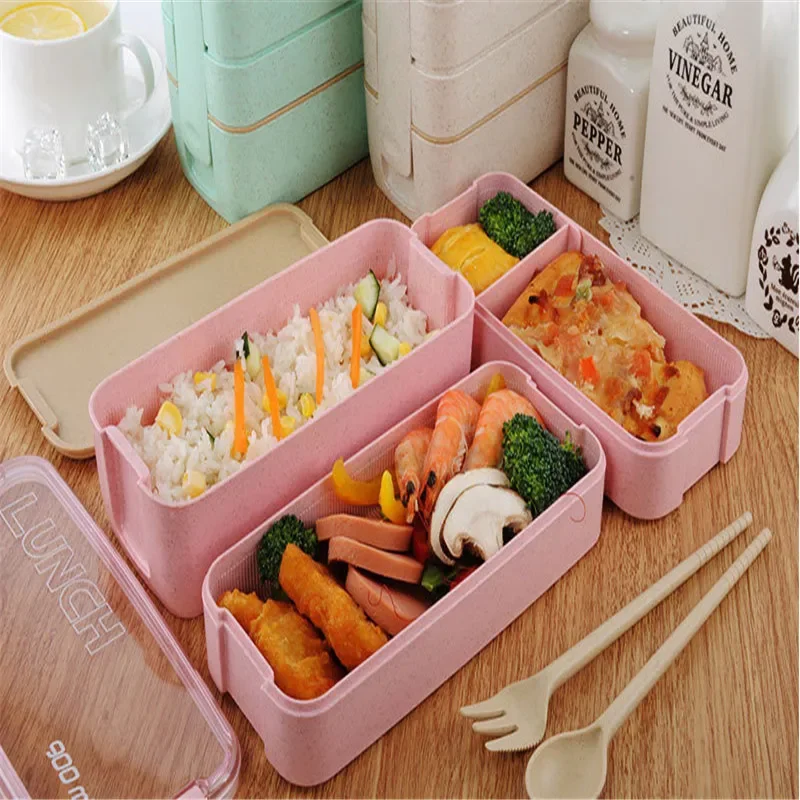 600ml Soup Box 900ml 3 Layers Lunch Box Bento Food Container Eco-Friendly Wheat Straw Material Microwavable Dinnerware Lunchbox