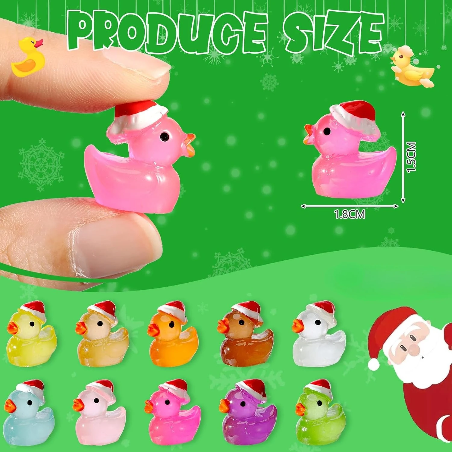 100/50 قطعة عيد الميلاد مضيئة البسيطة الراتنج البط توهج في الظلام البط مع قبعة عيد الميلاد للمناظر الطبيعية الصغيرة ديكور المنزل الطرف #6