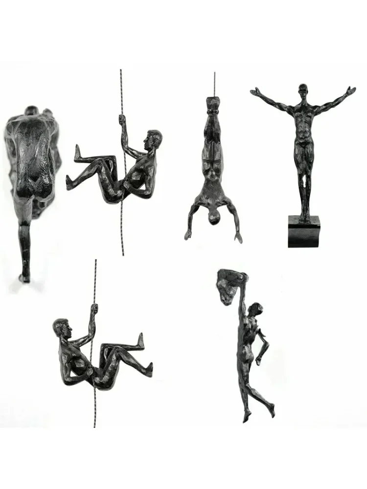 1pc Climbing Man Wall Sculptures Resin Statue Climbing Athlete Man Art Hand-Finished Sports Ornament Home Figures Miniatures