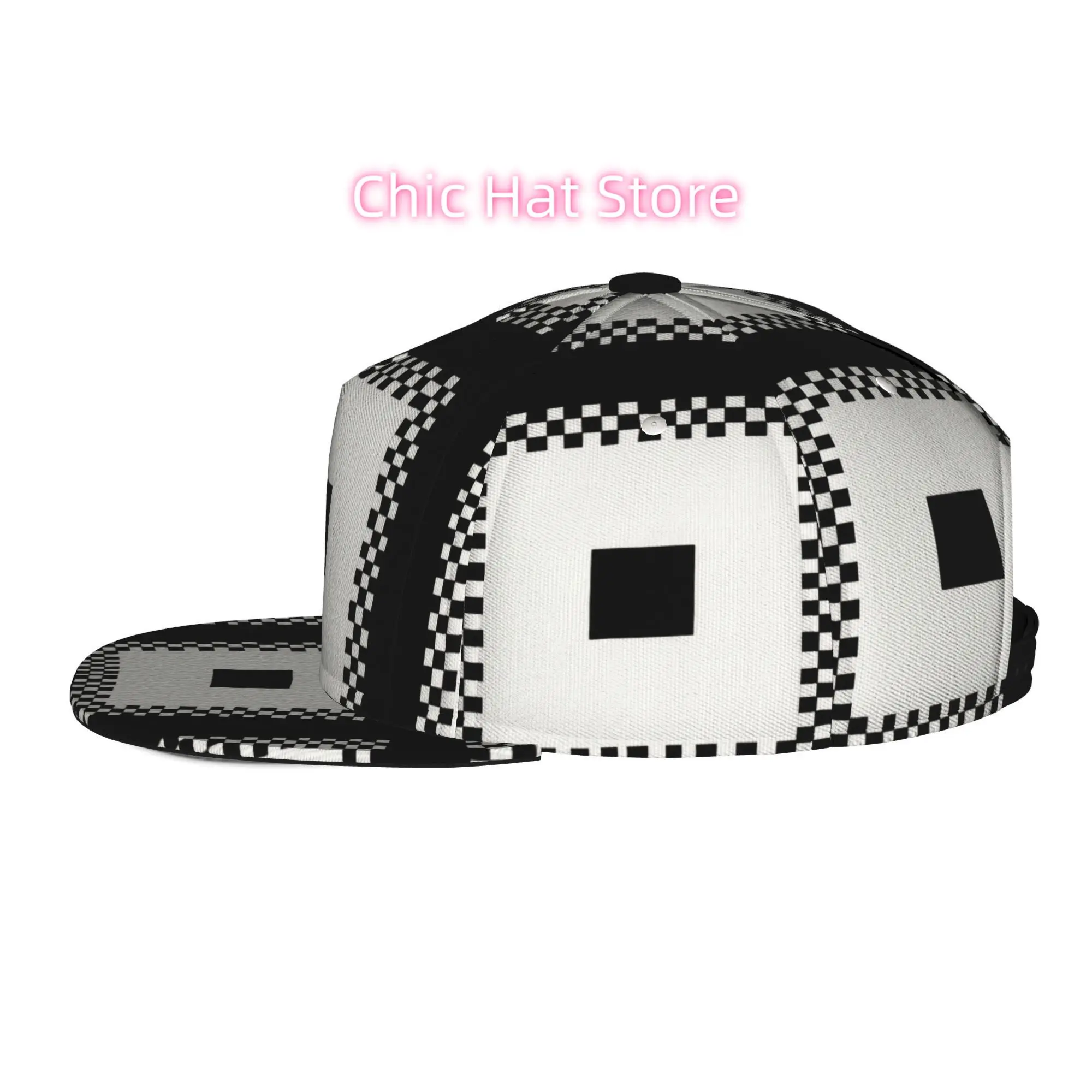 Men'S And Women'S Baseball Cap, Abstract Geometric Pattern with Checkered Border Adjustable Snap Closure, Flat Brim Design – Sui