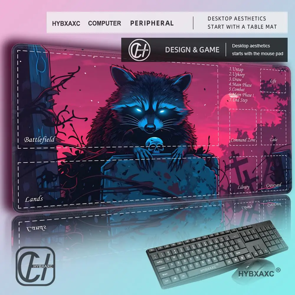 

HYBXAXC Gothic-style black raccoon MTG Playmat Magic Card Battle Mat Non-Slip Durable Commander playmat Board Game Mat for TCG