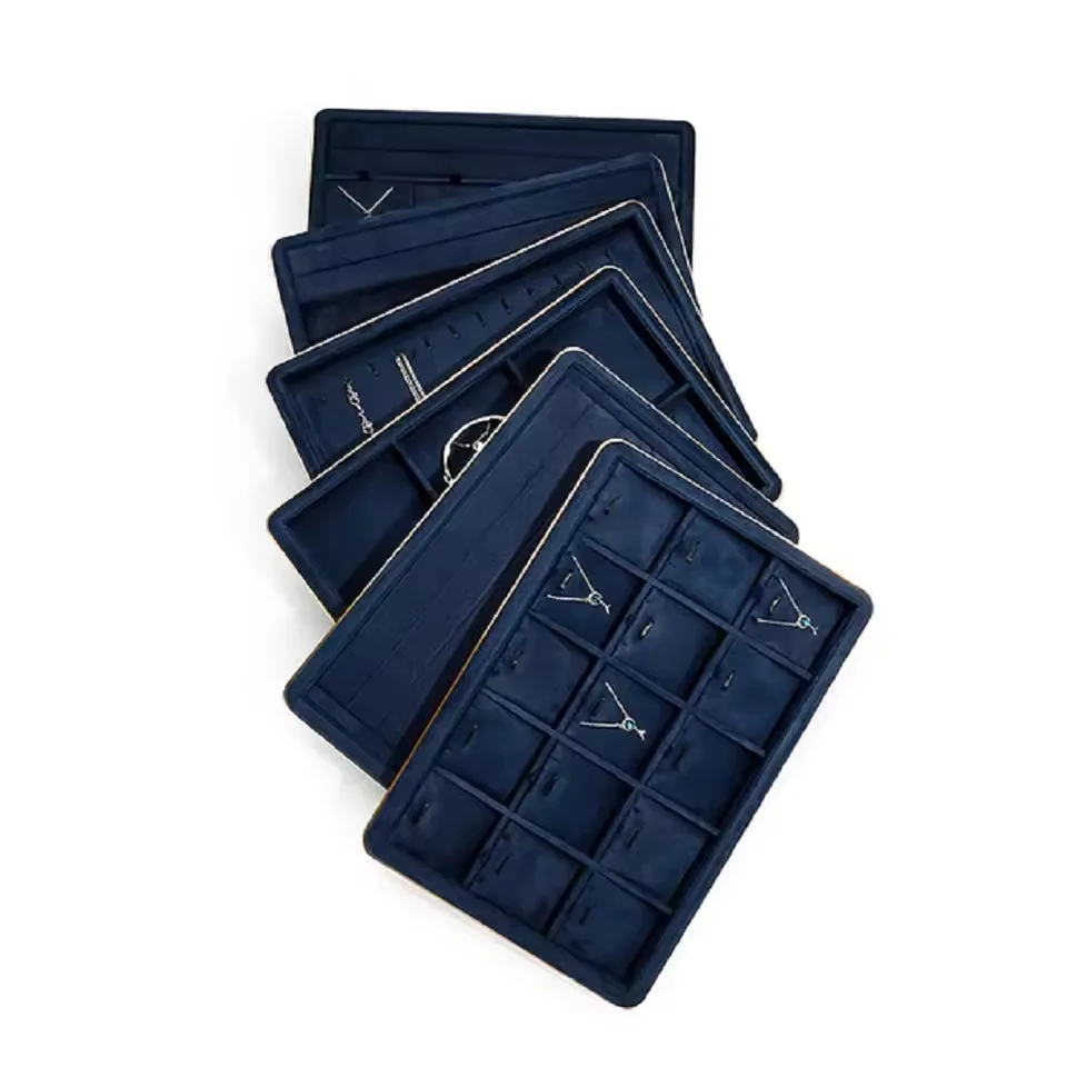 Royal blue metal microfiber necklace Ring Display Jewelry tray Jewelry storage tray Jewelry look tray props