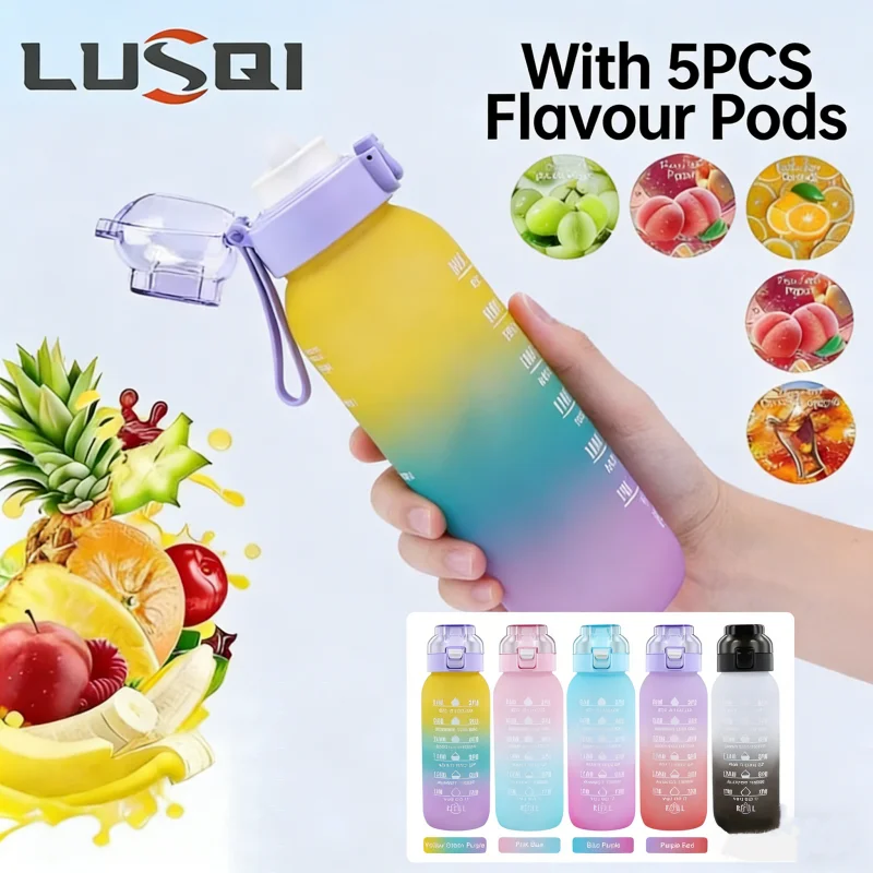 LUSQI Air Scented Flavored Water Bottle 0 Sugar Flavor Ring With 5 Flavor Rods Leakproof Sports Cup For Outdoor Fitness