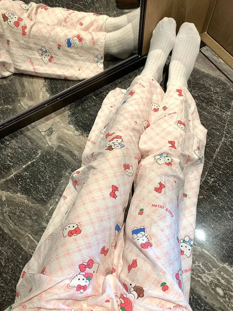

Hello Kitty Women's Spring Autumn Bubble Cotton Pants Sweet Cartoon Long Pants Outdoor Wear Comfy Loungewear Home Wear