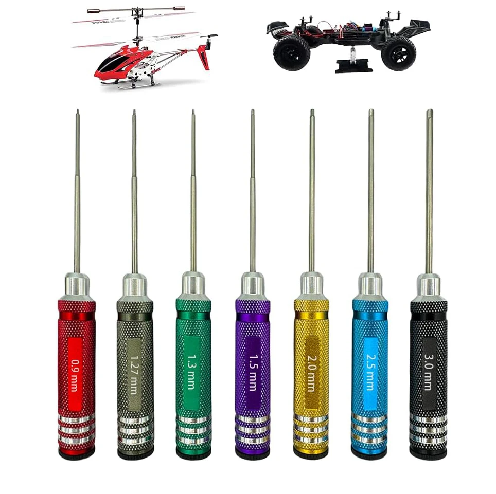 7pcs Colorful Hex Screwdriver Set Precision Repair Tools For Rc Car Models 0.9-3.0mm Hex Screwdriver Set Hand Tools Nutdrivers