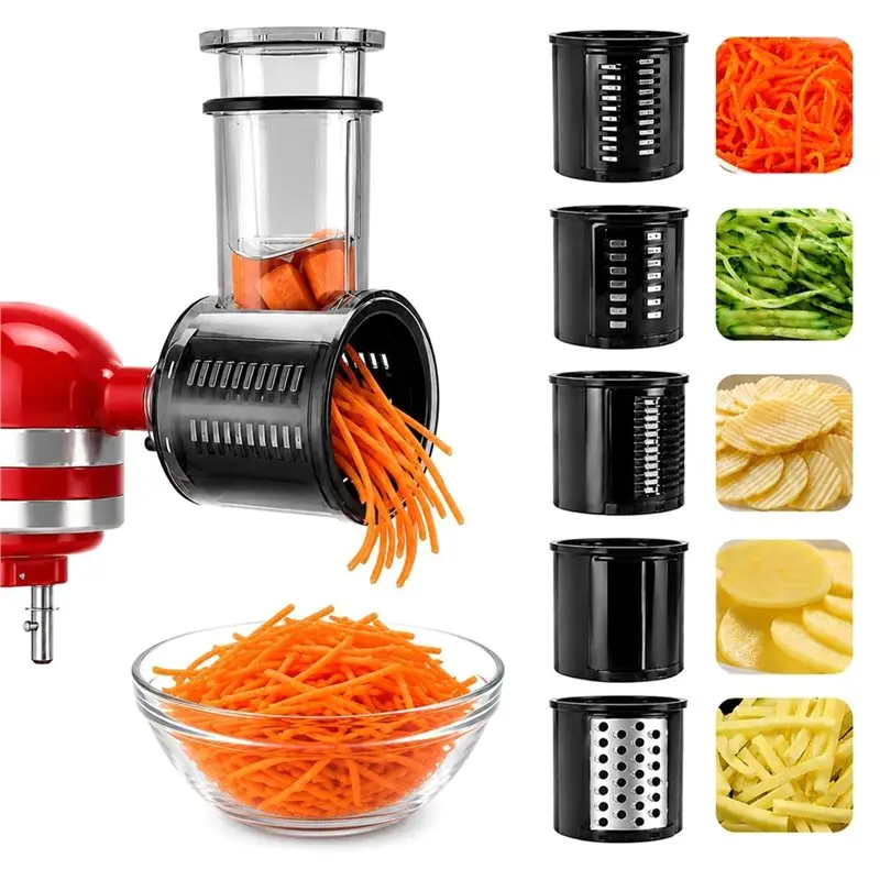 ABLJ Large Feed Chute Cheese Grater 5-In-1 Slicer Shredder Attachments For Kitchenaid Stand Mixers