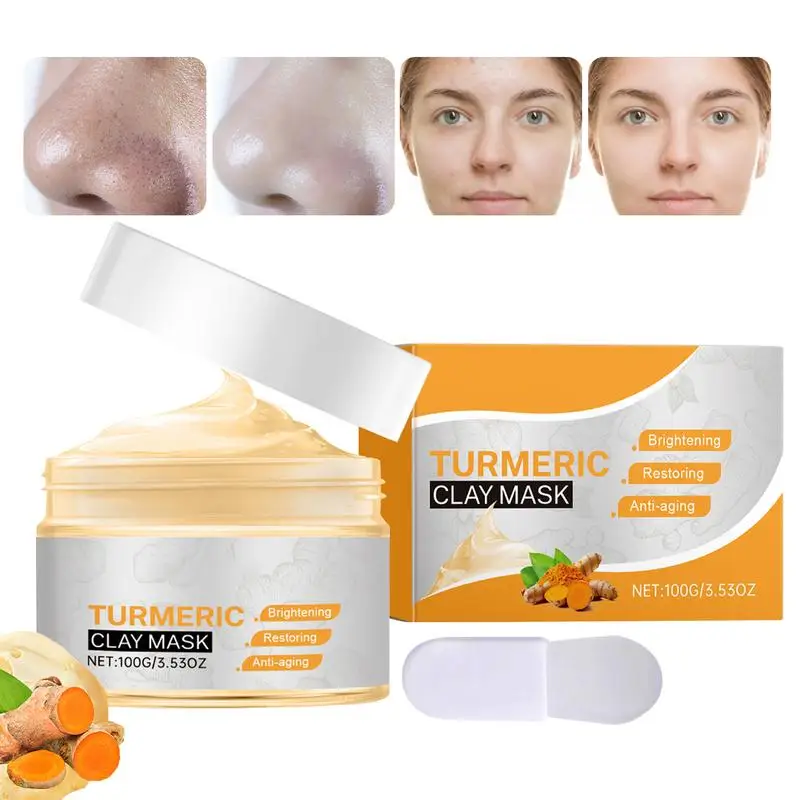 Turmeric clay mask Cleansing Clay Mud For Dark Pores With Brush Deep Pore Cleansing Mud Clay lighten spots and tighten skin