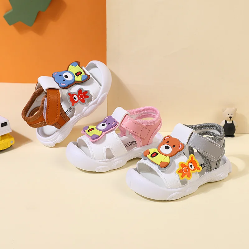 2023 Summer Baby Sandals for Girls Boys Soft Bottom Anti Slip First Walkers Cute Cartoon Bear Toddler Shoes Casual Flat Sandals