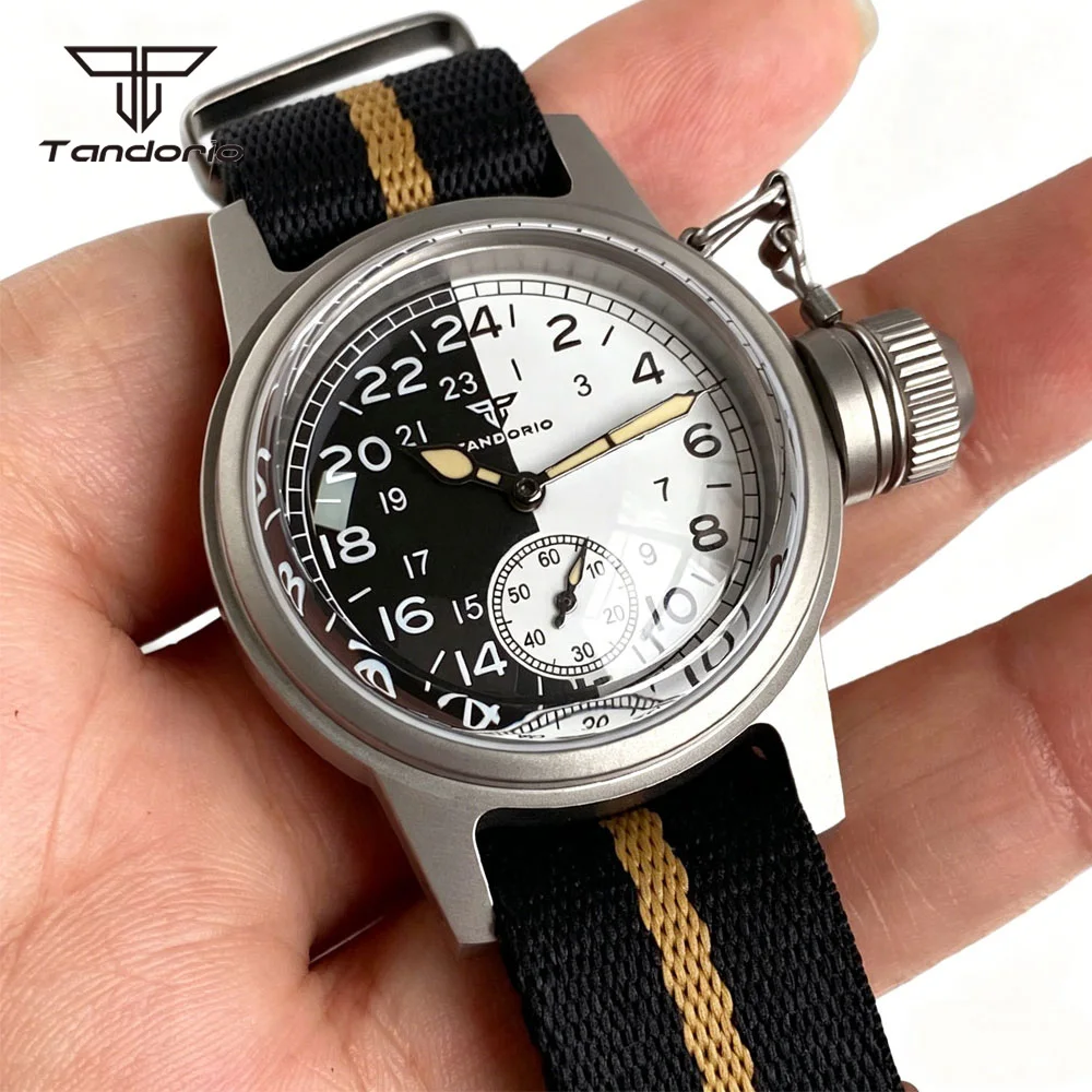 

Tandorio Retro 36mm Mechanical Watch ST1701 Automatic Frogman Sandblasted Military Field Wristwatch for Men 24H Two Tone Face