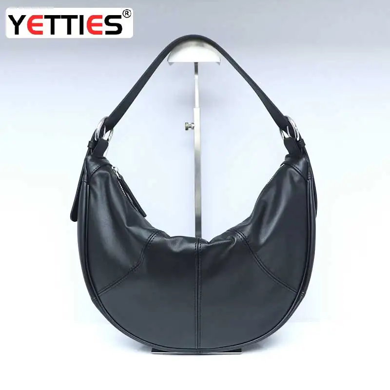 

2024 New niche design hobos bag with large capacity and simple cowhide corner buns cowhide underarm bag crescent shaped buns