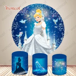 Cinderella Round Backdrop Disney Princess Birthday Backdrop Cinderella Glass Slipper Cylinder Cover Baby Shower Decor Photo Prop