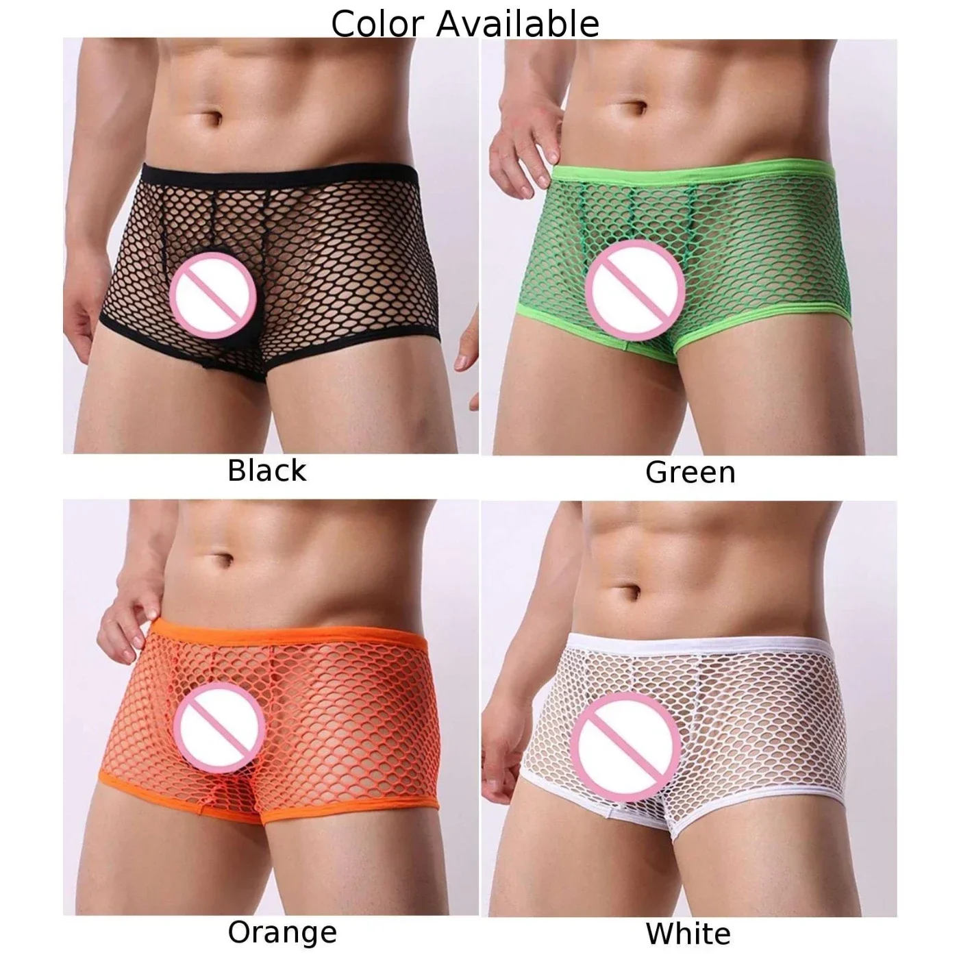 Men\'s Sexy Lingerie Fishnets Adult Male Underwear See-through Boxer Briefs Sheer Mesh Hollow Shorts Underpants Boxershorts